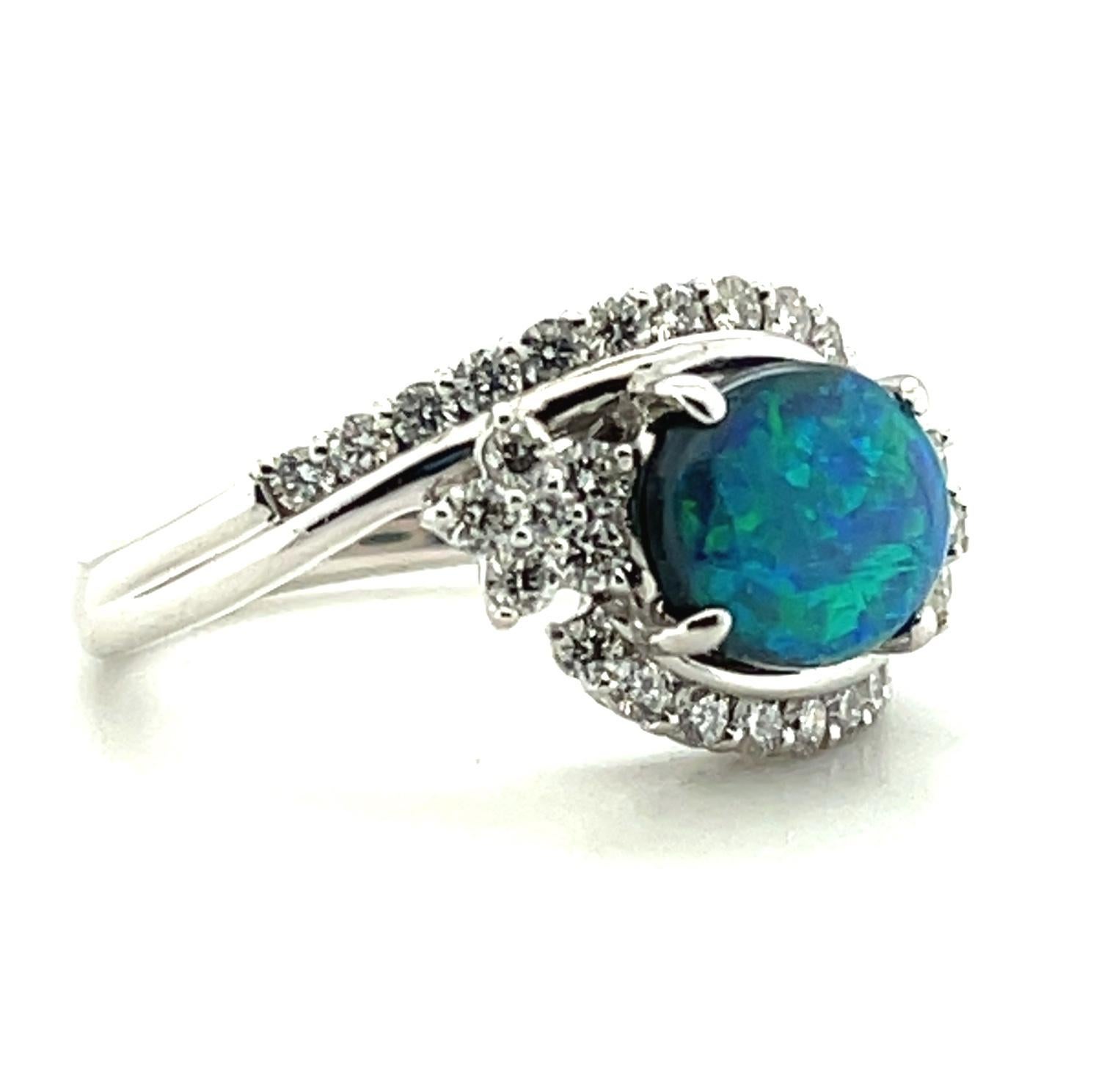 Artisan 1.28 Carat Black Opal and Diamond Cocktail Ring in Platinum For Sale