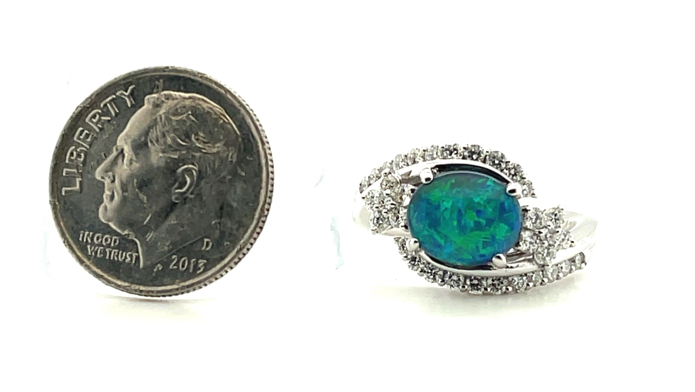 1.28 Carat Black Opal and Diamond Cocktail Ring in Platinum In New Condition For Sale In Los Angeles, CA