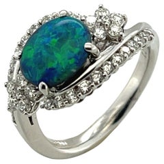 1.28 Carat Black Opal and Diamond Cocktail Ring in Platinum