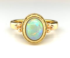 Black Opal and 18k Yellow Gold Handmade Band Ring