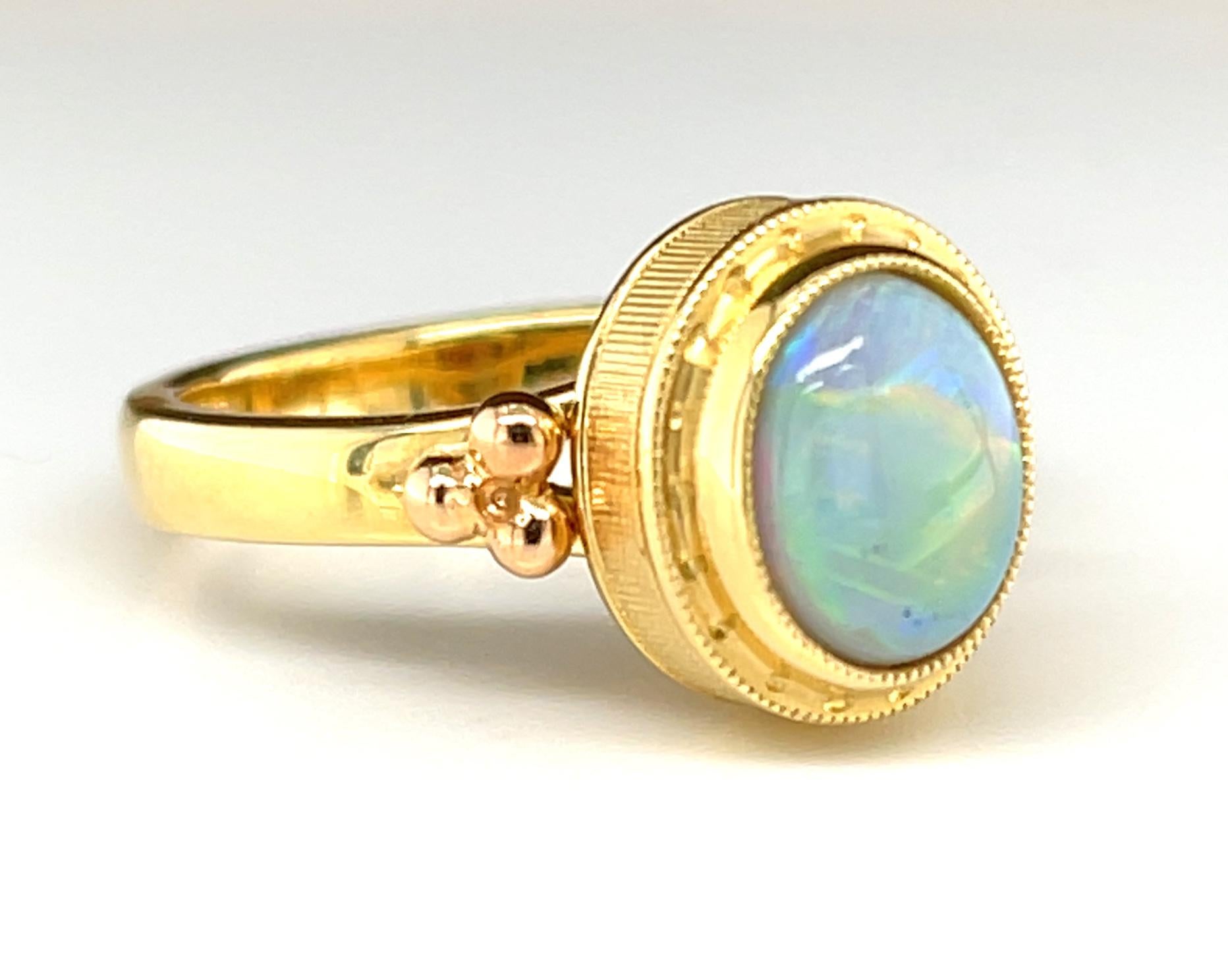 Artisan Black Opal and 18k Yellow Gold Handmade Band Ring  For Sale