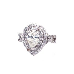 1.28 Carat Center Pear Shape Diamond Ring 14K White Gold 3 Prongs Si2 Clarity