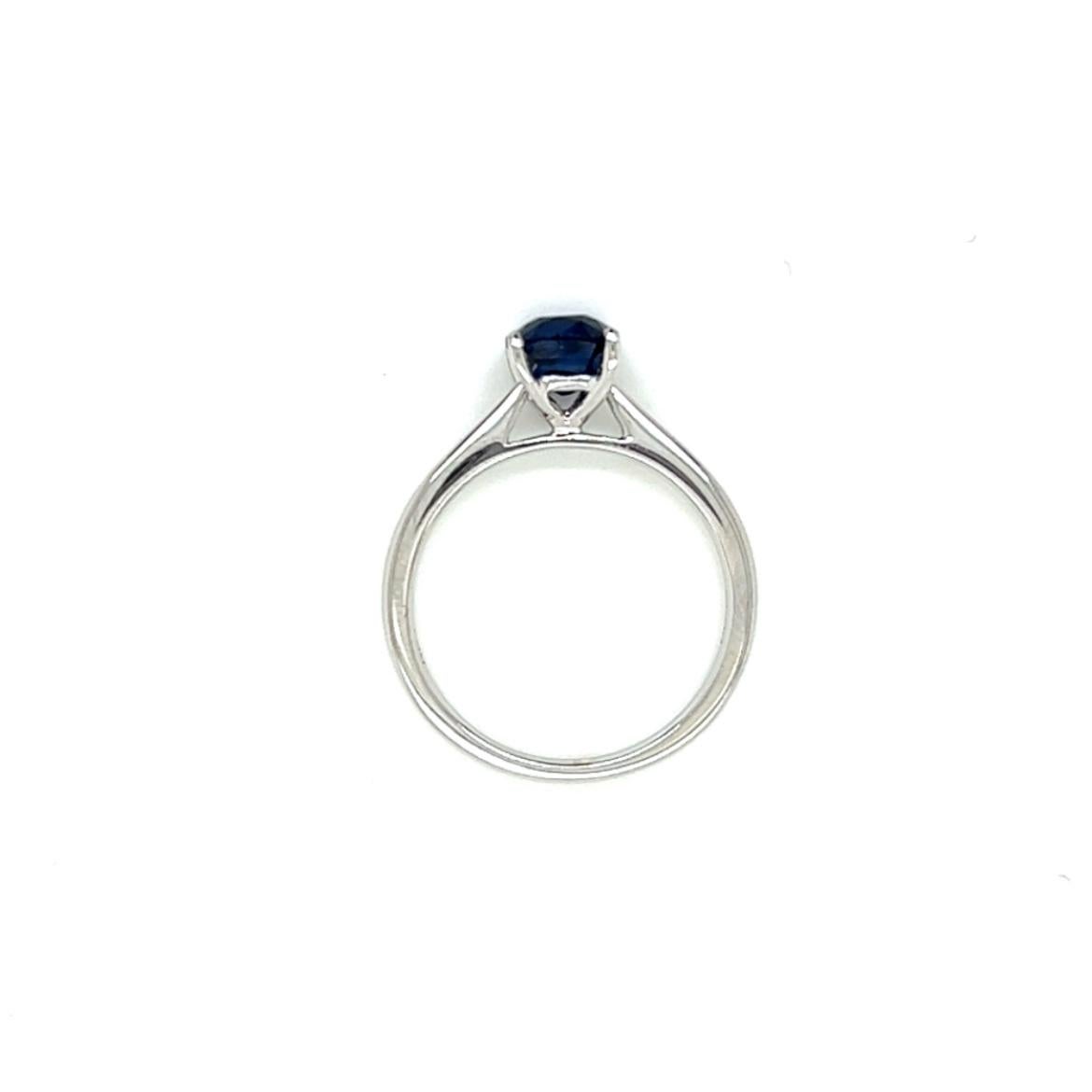 1.28 Carat Cushion cut Blue Sapphire Solitaire Ring in 18K White Gold For Sale 1