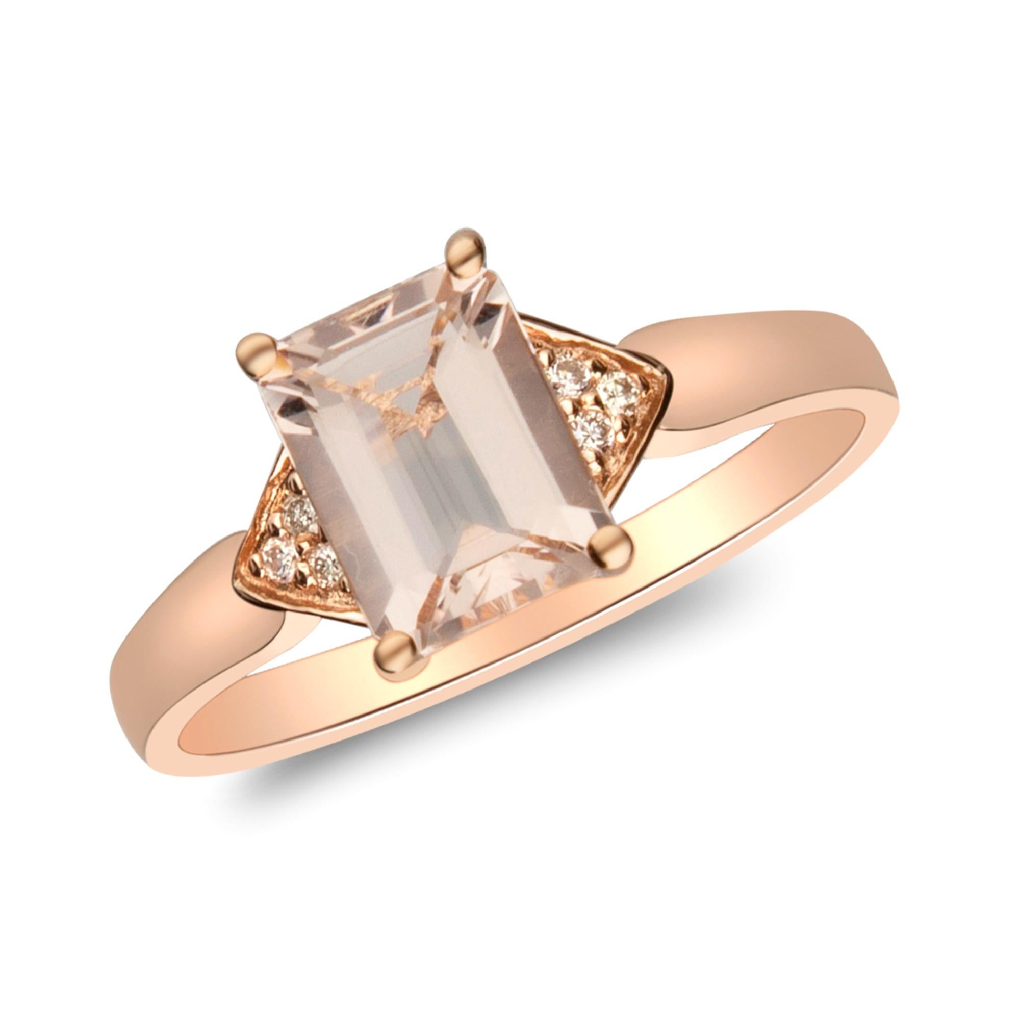 Art Deco 1.28 Carat Cushion-Cut Morganite Diamond Accents 14K Rose Gold Ring For Sale