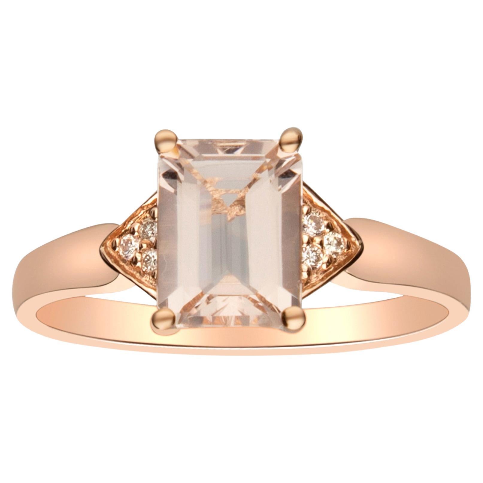1.28 Carat Cushion-Cut Morganite Diamond Accents 14K Rose Gold Ring For Sale
