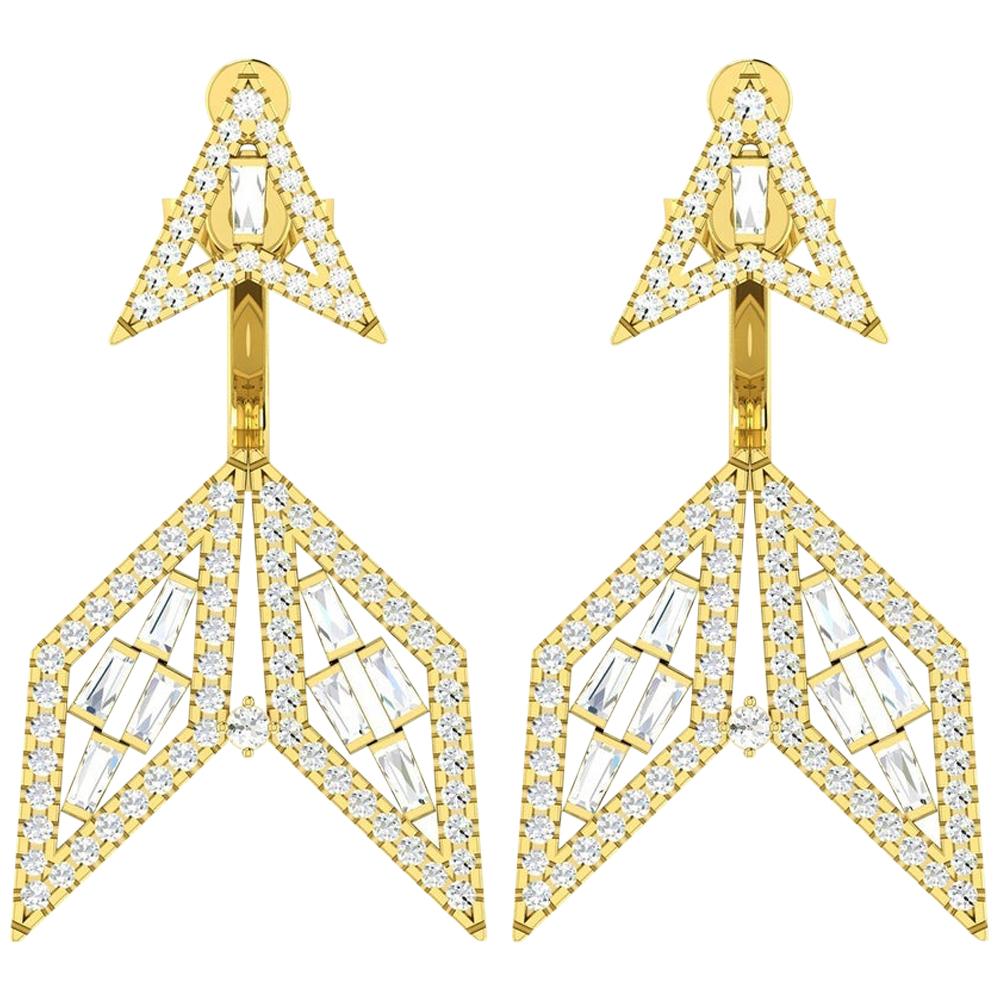 1.28 Carat Diamond 18 Karat Gold Arrow Ear Jacket Earrings