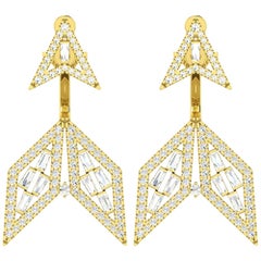 Boucles d'oreilles pendantes en forme de flèche en or 18 carats avec diamants de 1,28 carat