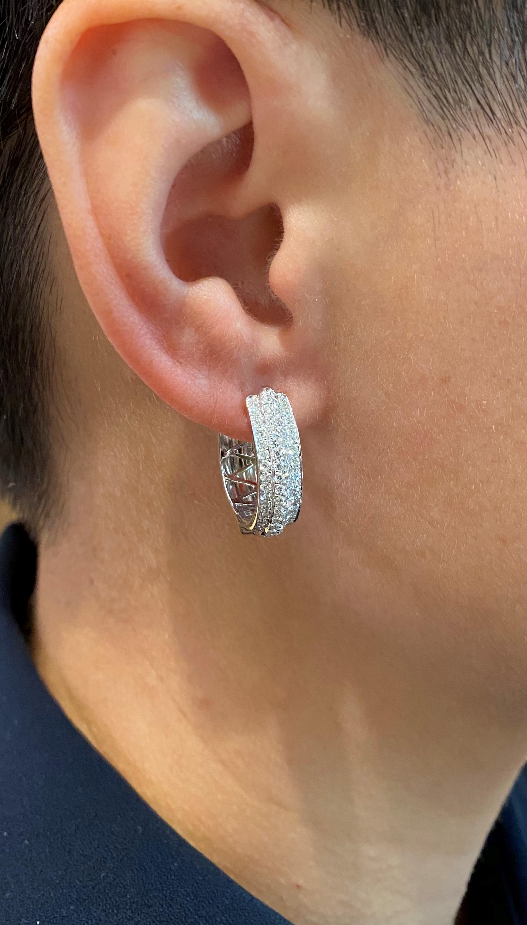 1.28 Carat Diamond and 14 Karat White Gold Hoop Earrings 2