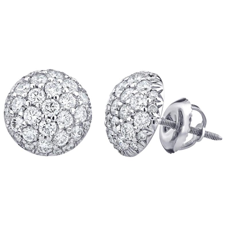 1.28 Carat Conflict Free Diamond Cluster Pave Earrings in 14 Karat White Gold For Sale