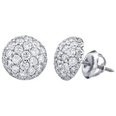 1.28 Carat Conflict Free Diamond Cluster Pave Earrings in 14 Karat White Gold