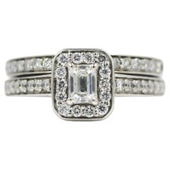 1.28 Carat Emerald Cut Diamond Halo Engagement Ring 14K White Gold Size 6.75