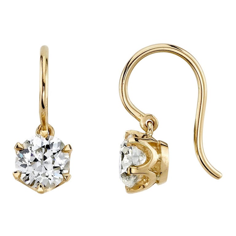 Handcrafted Gia Old European Cut Diamond Earrings by Single Stone For Sale  at 1stDibs | gold belkuri earrings, single stone earrings gold, single stone  drop earrings