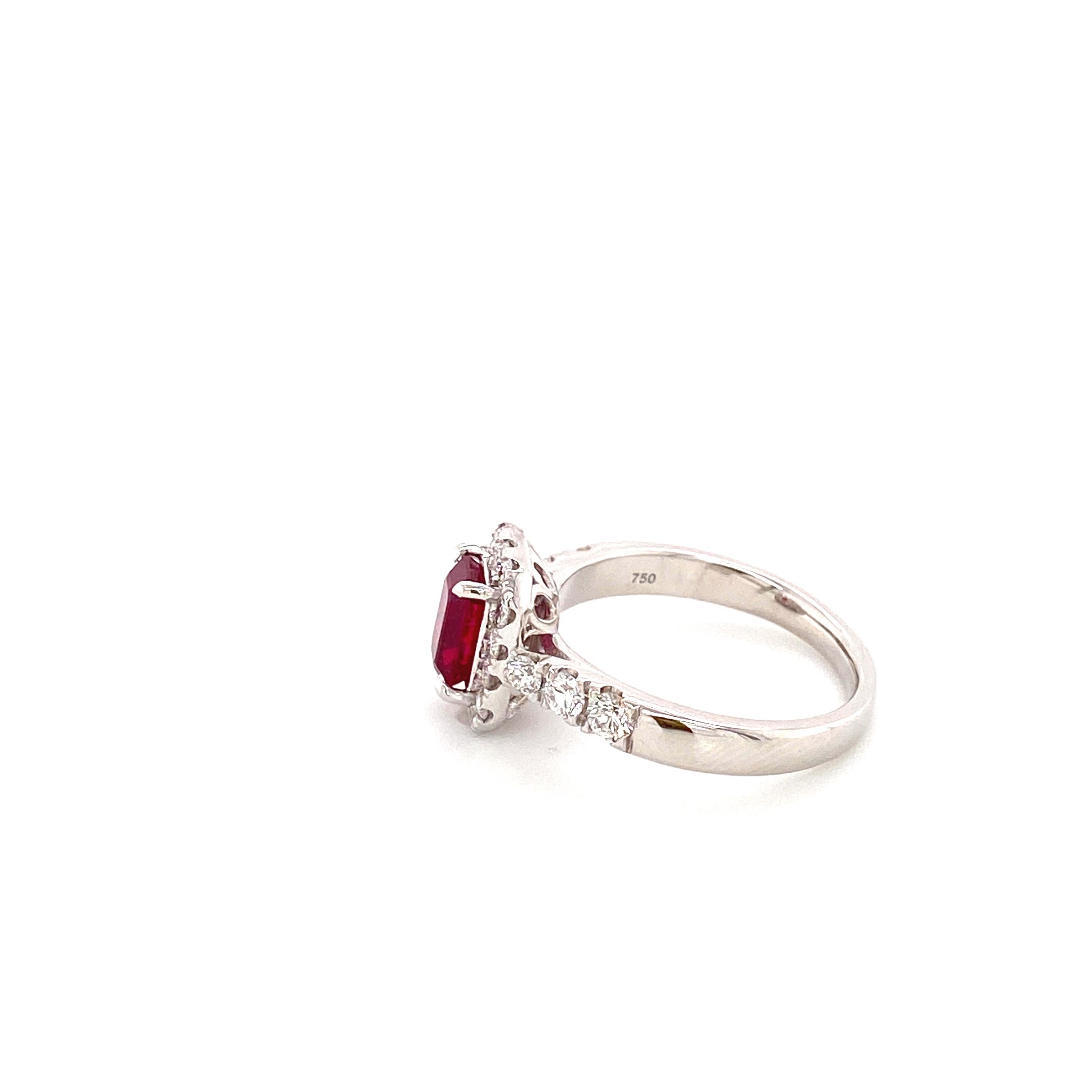 1,28 Karat GRS-zertifizierter Verlobungsring mit birmanischem Taubenblut-Rubin und Diamant (Smaragdschliff) im Angebot