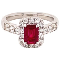 1.28 Carat GRS Certified Pigeon's Blood Burmese Ruby and Diamond Engagement Ring