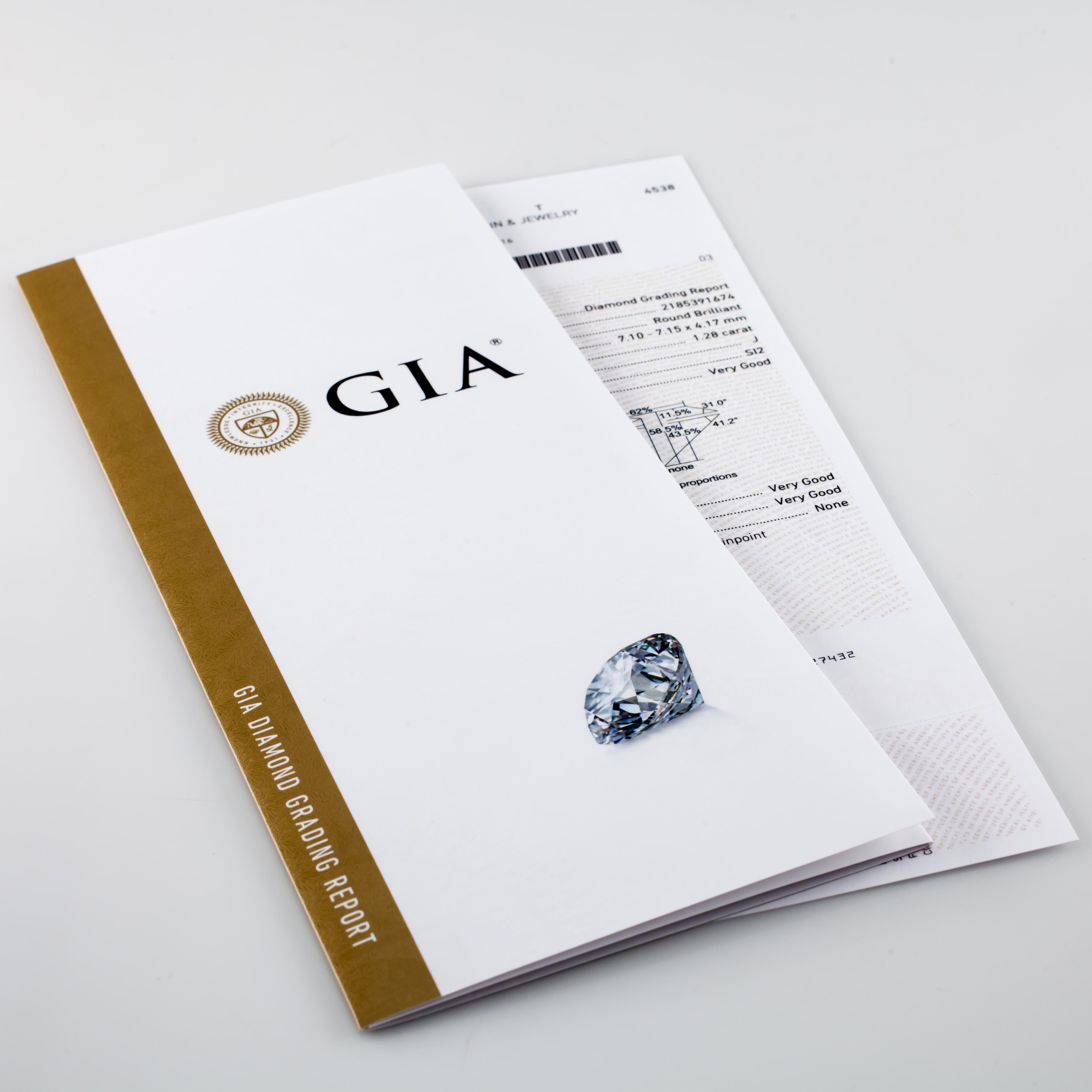 1.28 Carat Loose J / SI2 Round Brilliant Cut Diamond GIA Certified For Sale 1