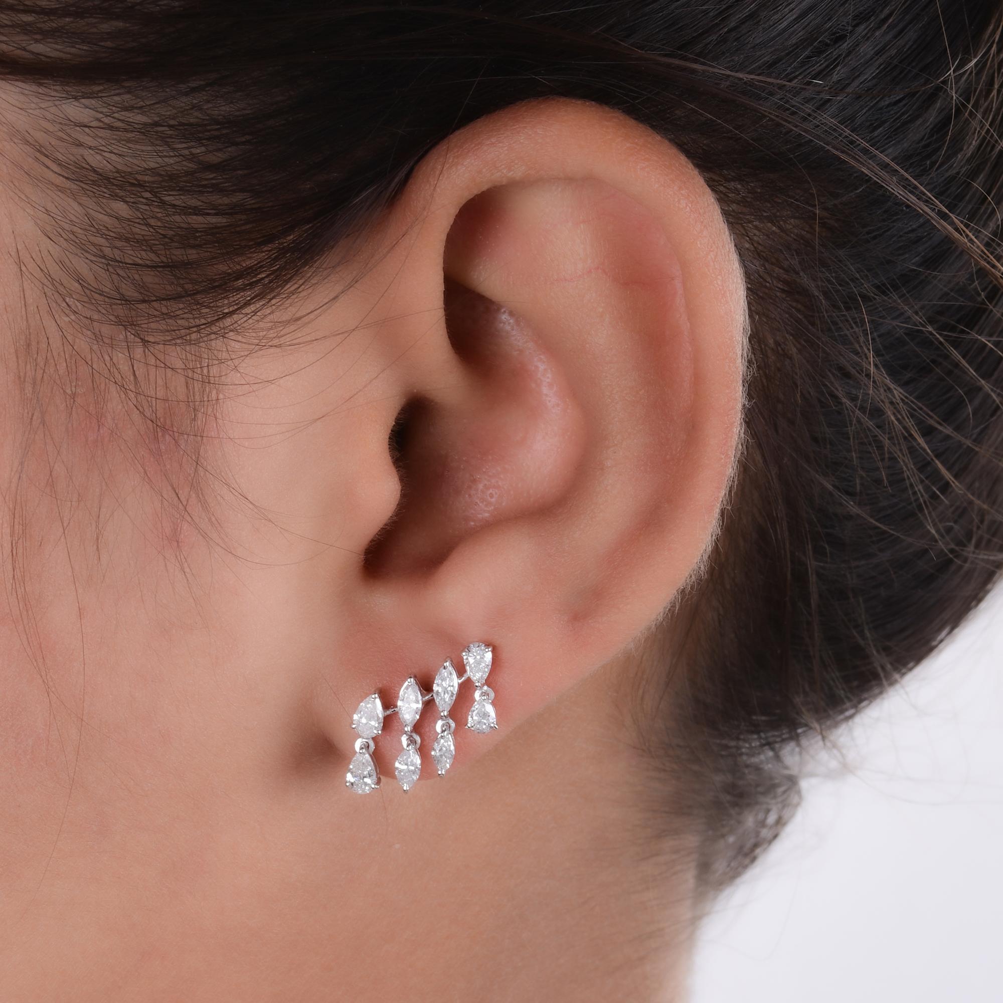 Modern 1.28 Carat Marquise & Pear Diamond Earrings 14 Karat White Gold Handmade Jewelry For Sale