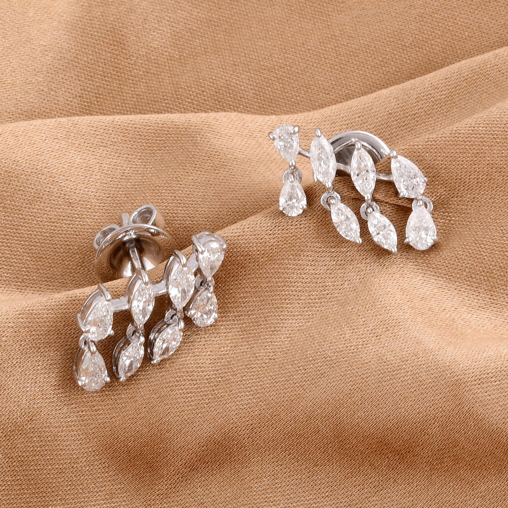 Pear Cut 1.28 Carat Marquise & Pear Diamond Earrings 14 Karat White Gold Handmade Jewelry For Sale