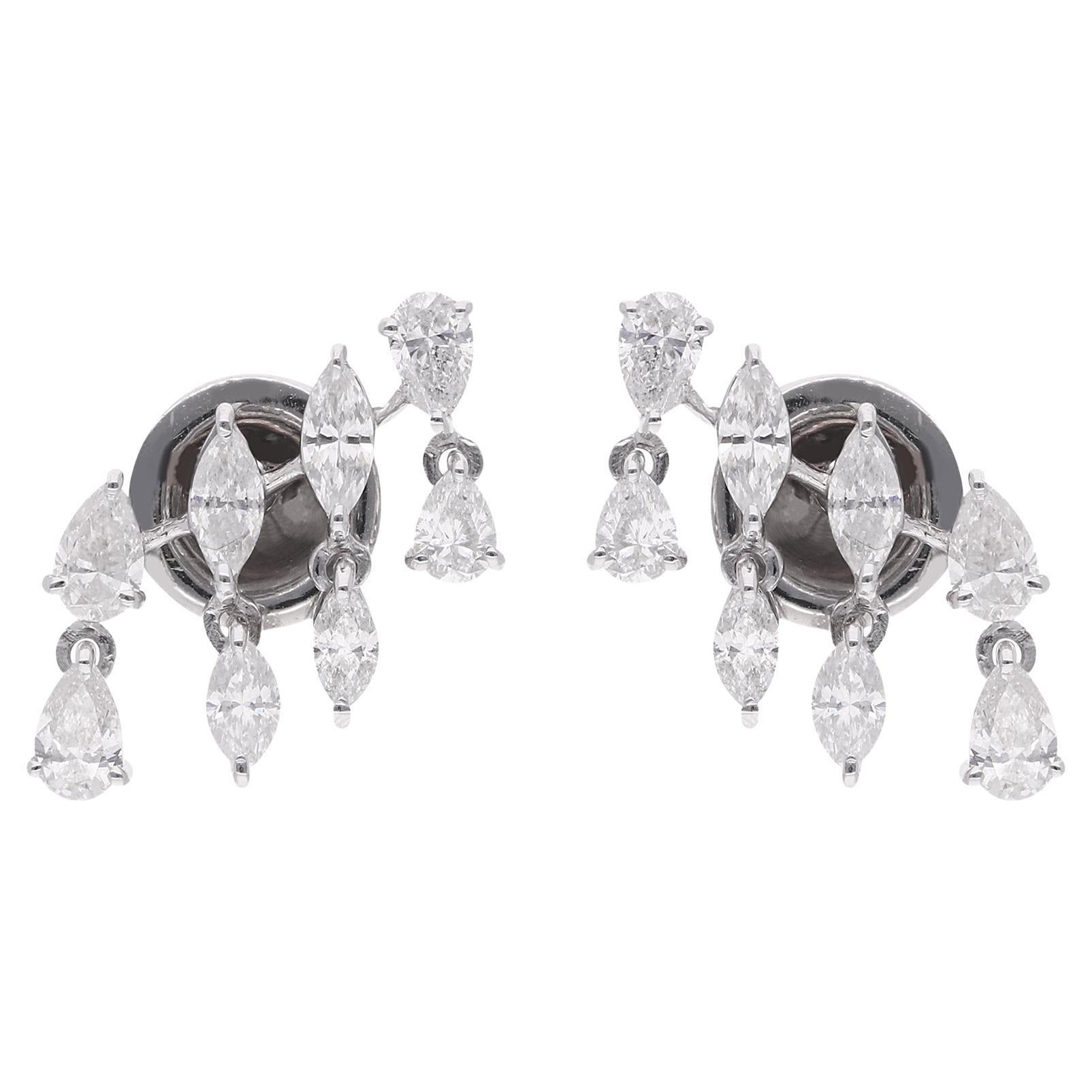 1.28 Carat Marquise & Pear Diamond Earrings 14 Karat White Gold Handmade Jewelry For Sale