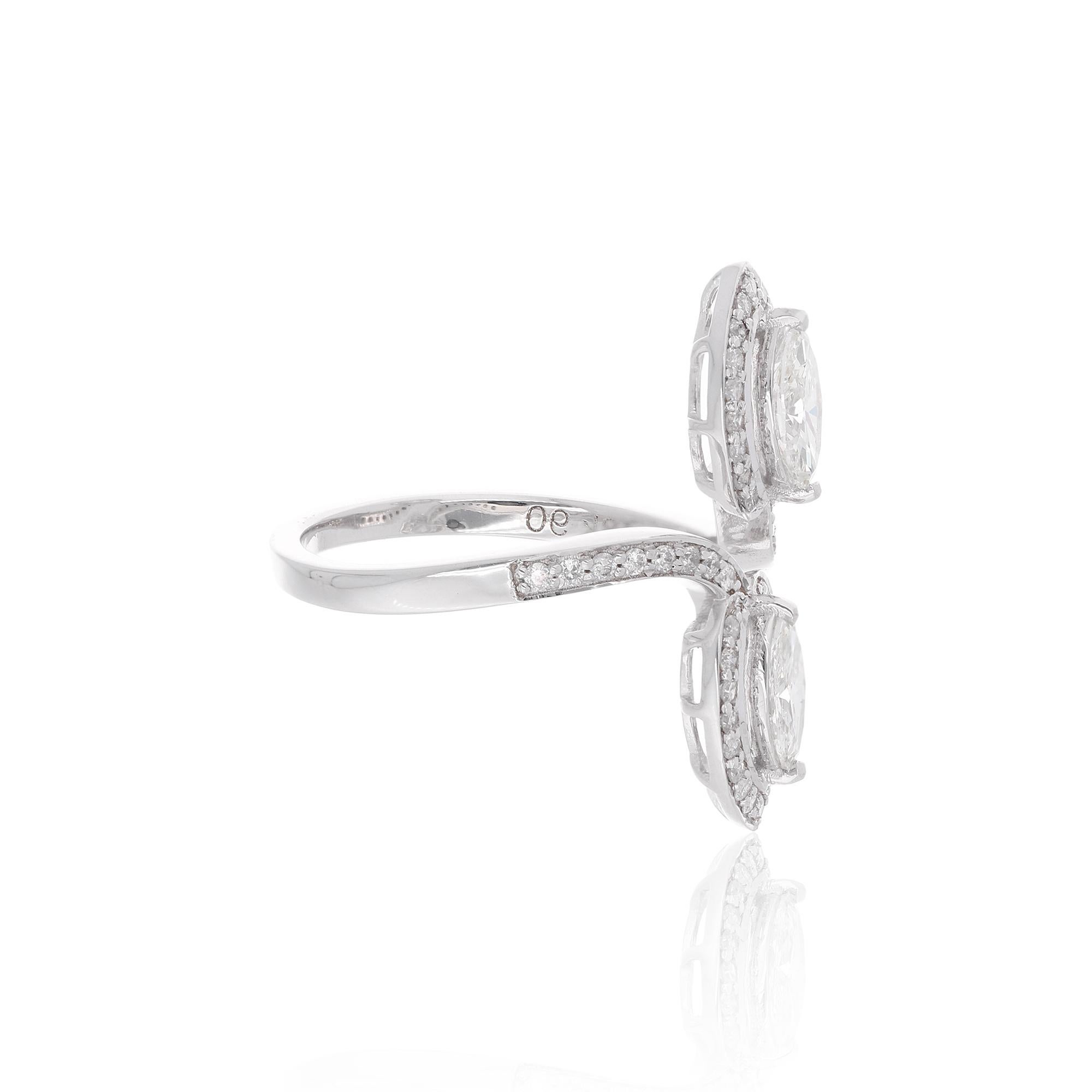 Anello con diamante rotondo e marquise da 1,28 carati in oro bianco 18 carati Gioielli di pregio In condizioni Nuovo in vendita a Diera, Dubai