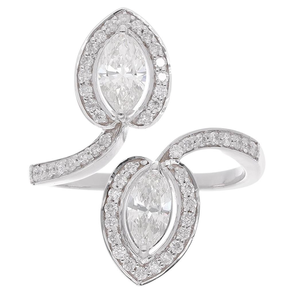 1.28 Carat Marquise & Round Diamond Wrap Ring 18 Karat White Gold Fine Jewelry For Sale