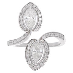 Used 1.28 Carat Marquise & Round Diamond Wrap Ring 18 Karat White Gold Fine Jewelry