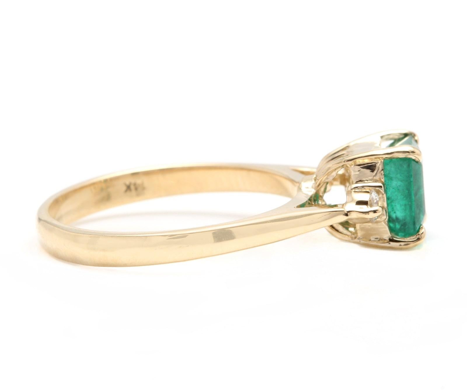 Emerald Cut 1.28 Carat Natural Emerald and Diamond 14 Karat Solid Yellow Gold Ring For Sale