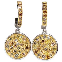 1.28 Carat Natural Fancy Color Diamonds Circle Cluster Earrings 14 Karat