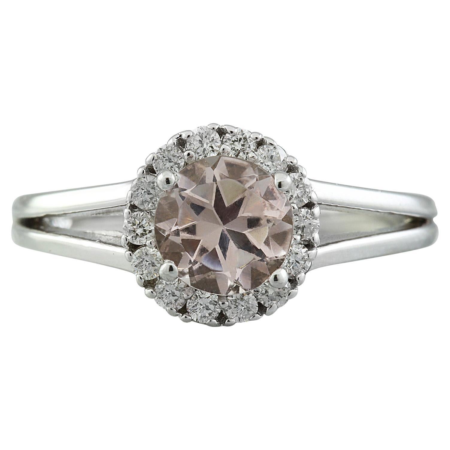 1.28 Carat Natural Morganite 14 Karat Solid White Gold Diamond Ring For Sale