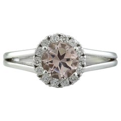 1.28 Carat Natural Morganite 14 Karat Solid White Gold Diamond Ring