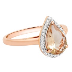 1.28 Carat Natural Pear Morganite Halo Microset Diamond Ring Solid Rose Gold