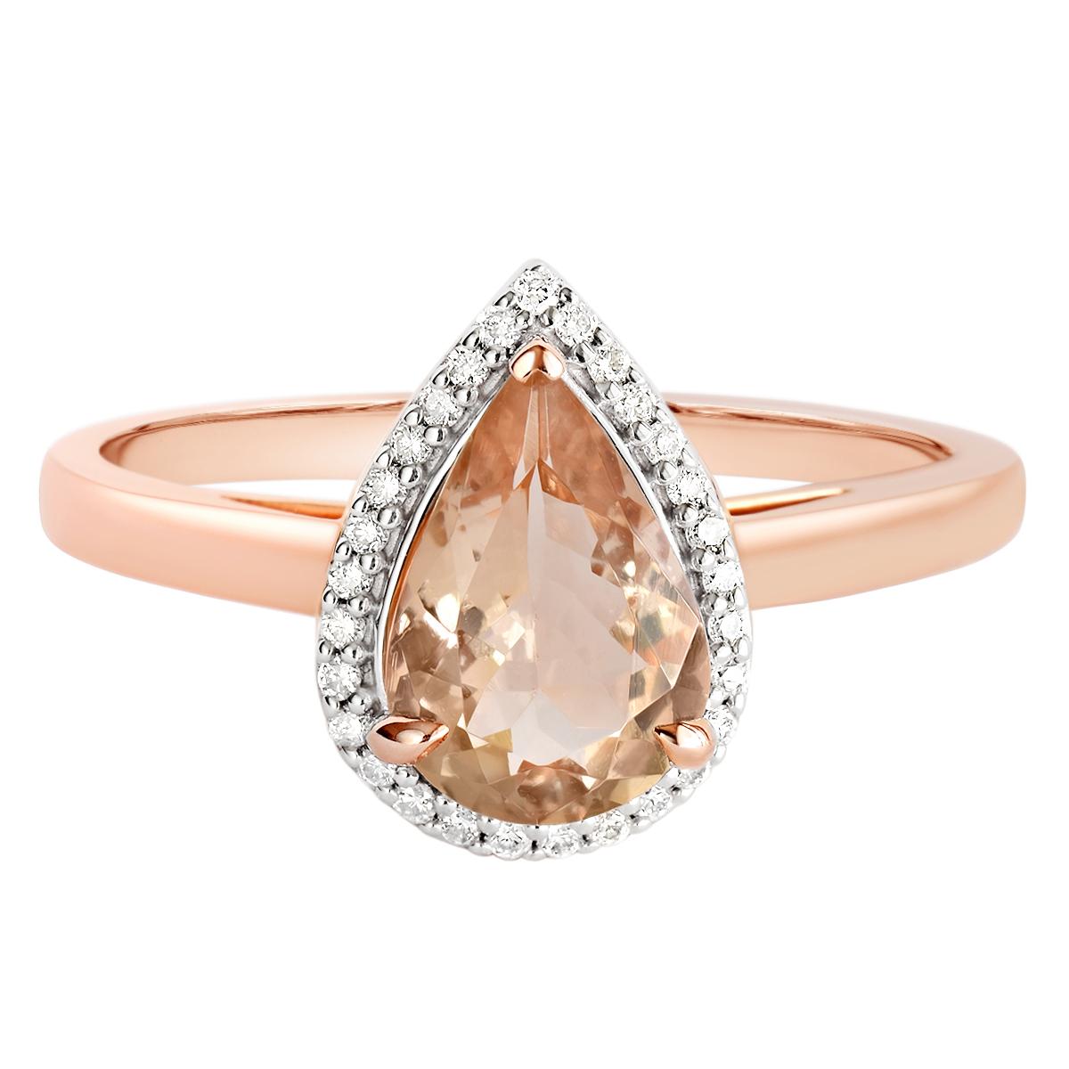 Contemporary 1.28 Carat Natural Pear Morganite Halo Microset Diamond Ring Solid Rose Gold