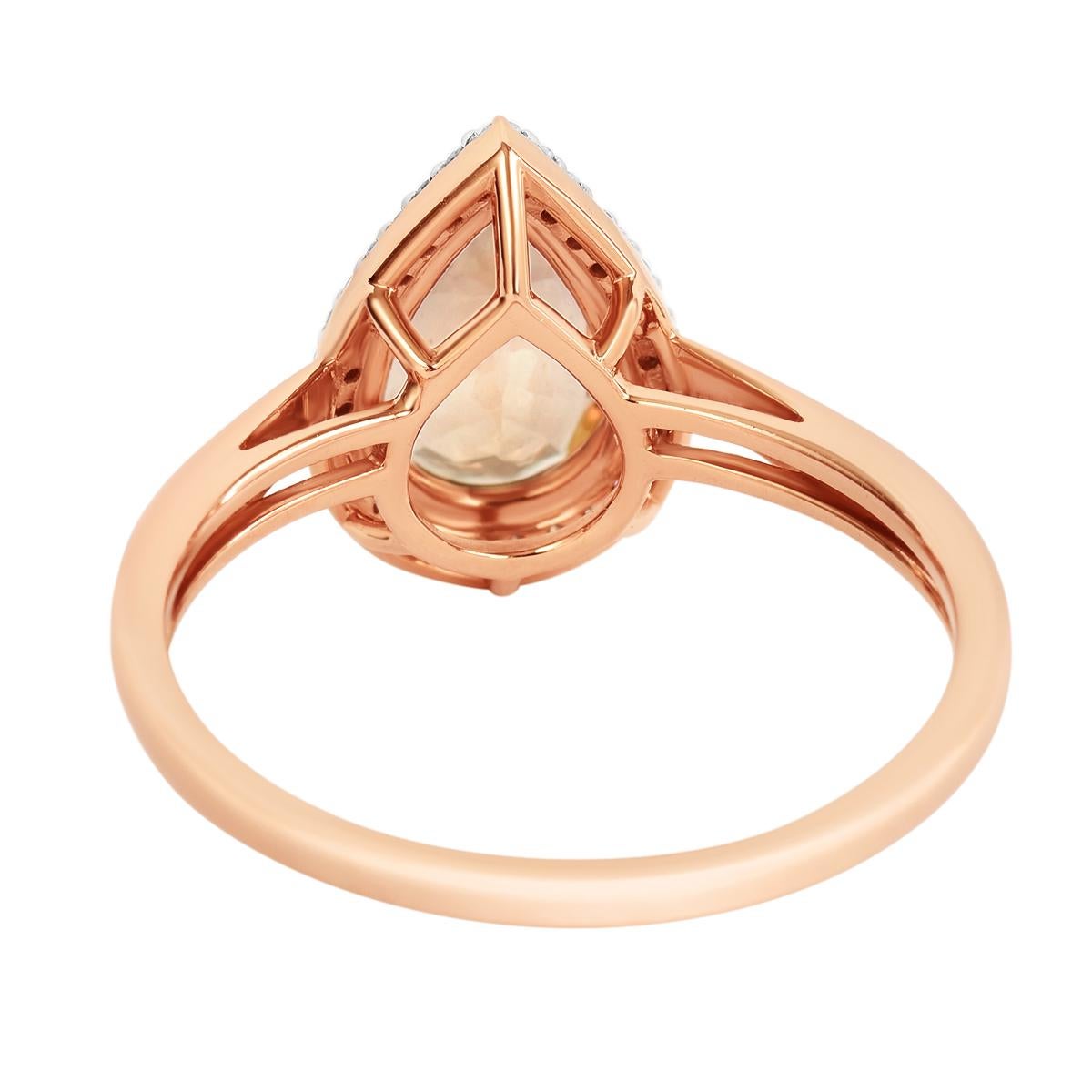 Pear Cut 1.28 Carat Natural Pear Morganite Halo Microset Diamond Ring Solid Rose Gold