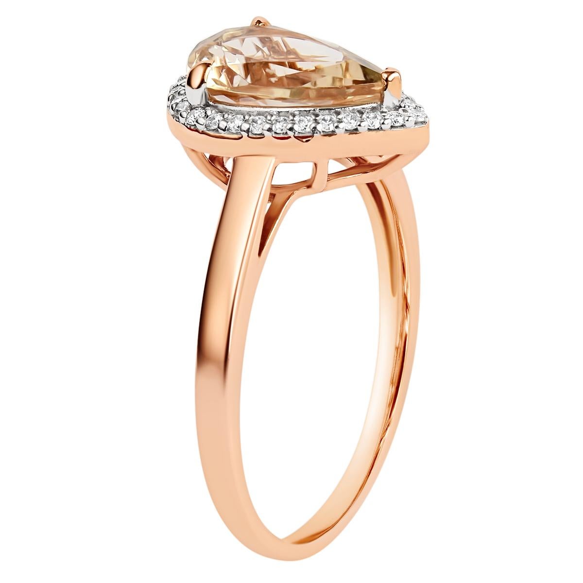 1.28 Carat Natural Pear Morganite Halo Microset Diamond Ring Solid Rose Gold In New Condition In Kiara, AU