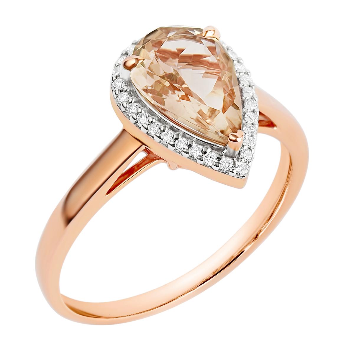 Women's 1.28 Carat Natural Pear Morganite Halo Microset Diamond Ring Solid Rose Gold