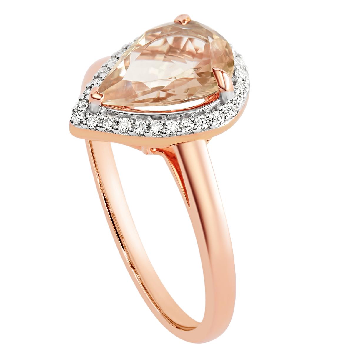 1.28 Carat Natural Pear Morganite Halo Microset Diamond Ring Solid Rose Gold 1