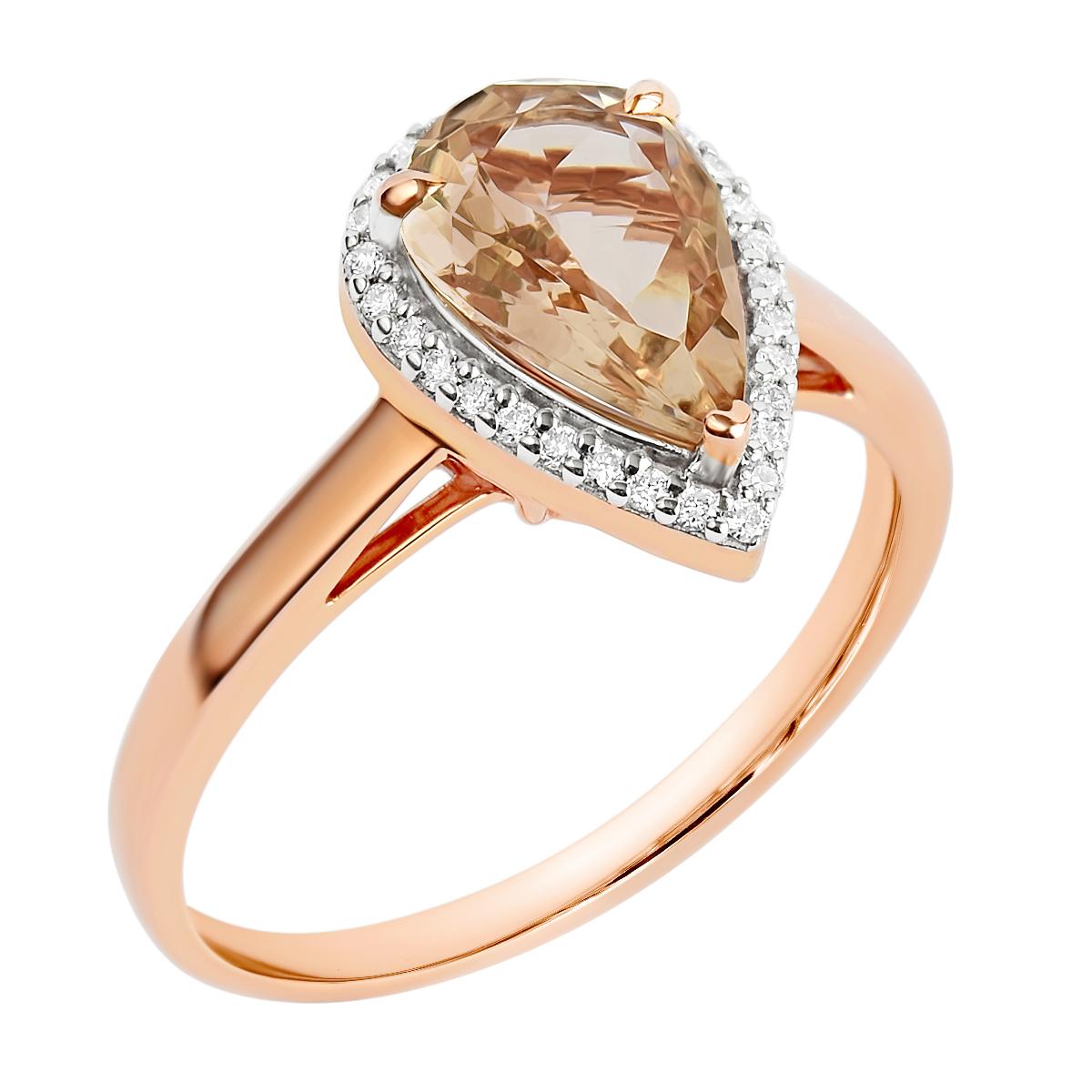 1.28 Carat Natural Pear Morganite Halo Microset Diamond Ring Solid Rose Gold