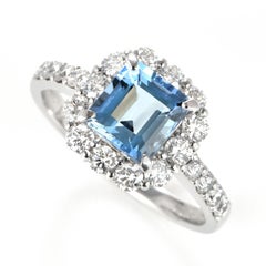 1.28 Carat Natural Santa-Maria Aquamarine and Diamond Ring Made in Platinum