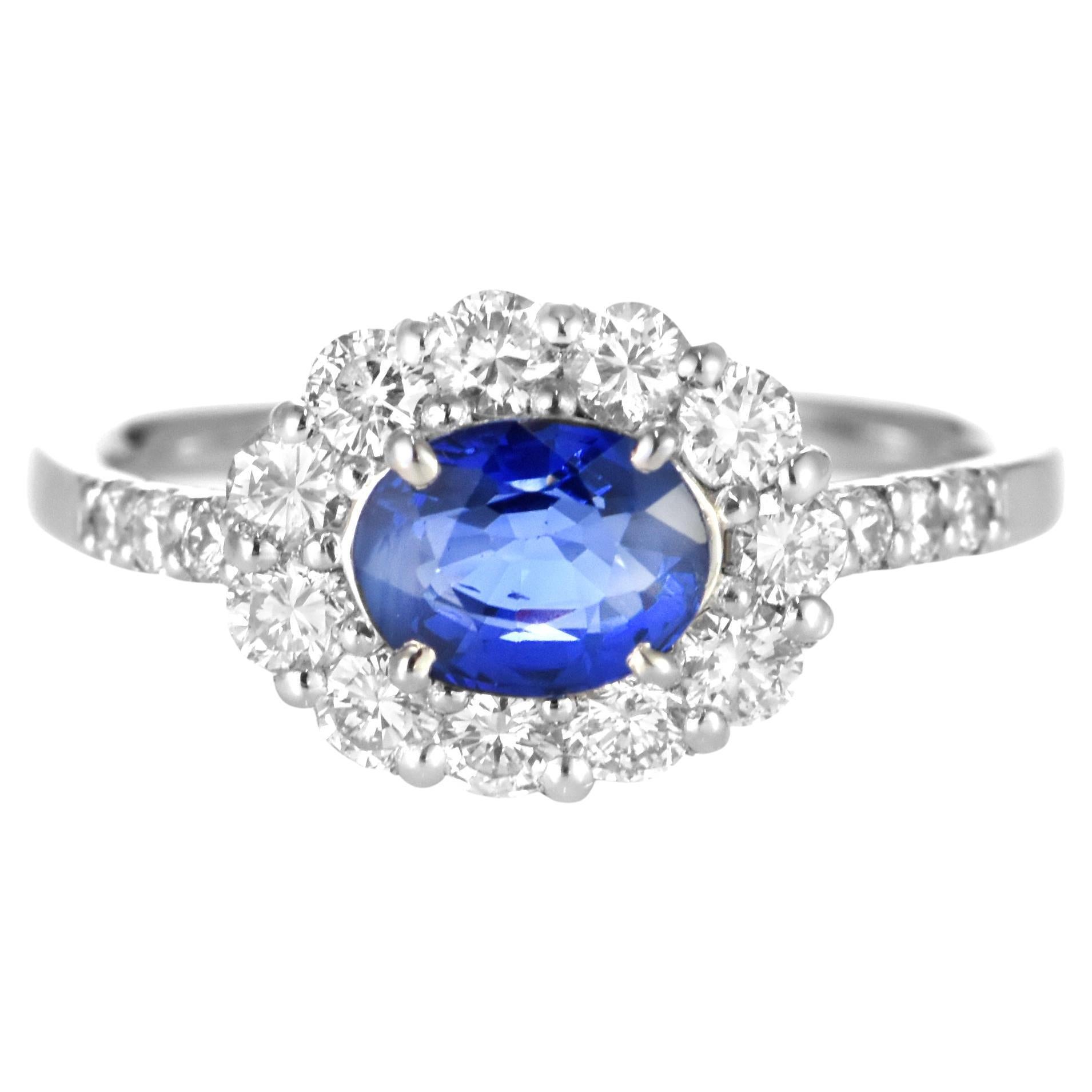 1.28 Carat Natural Sapphire and Diamond Ring Made in Platinum