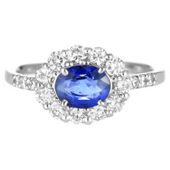 Anillo de zafiro natural y diamante de 1,28 quilates realizado en platino