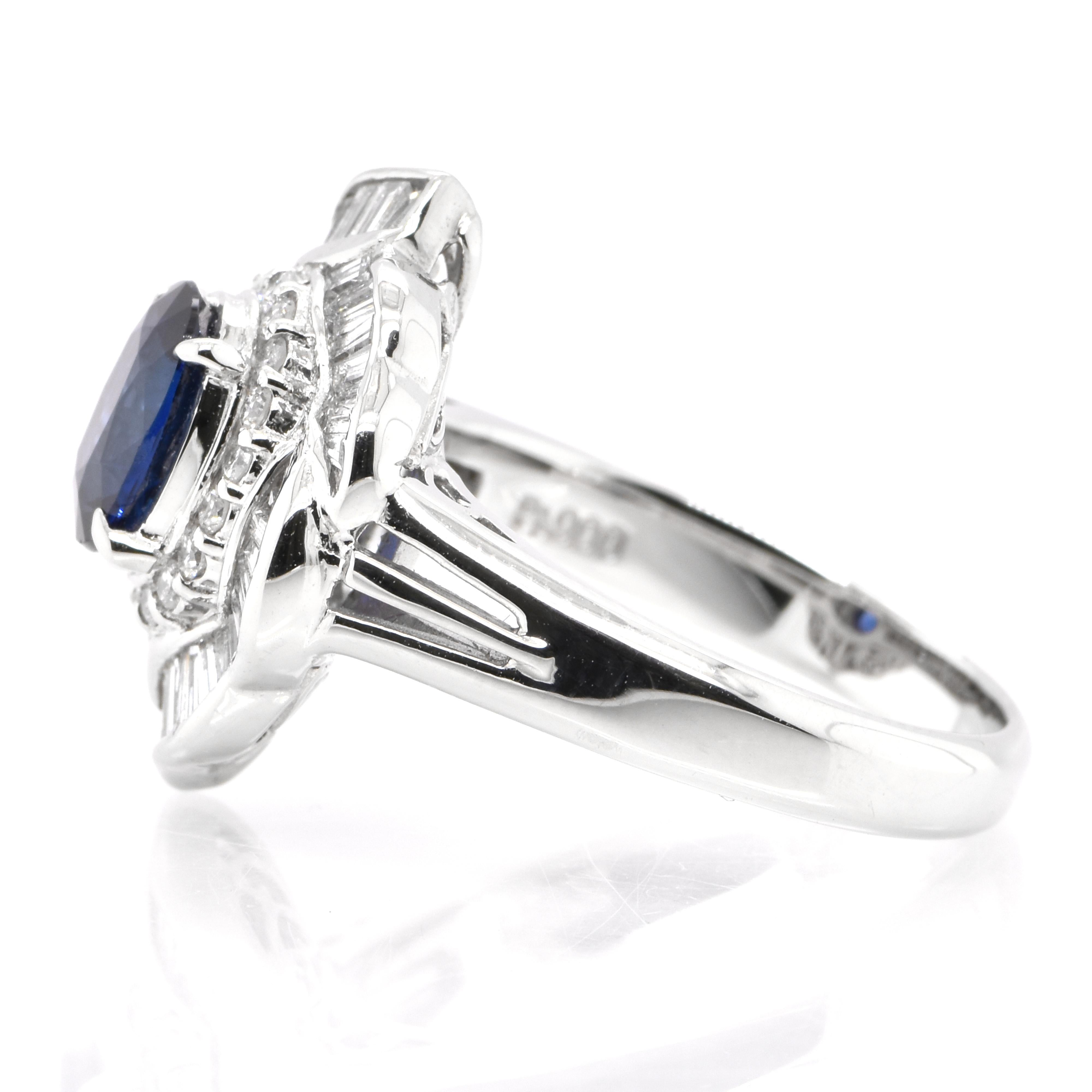 Oval Cut 1.28 Carat Natural Sapphire and Diamond Vintage Ring Set in Platinum