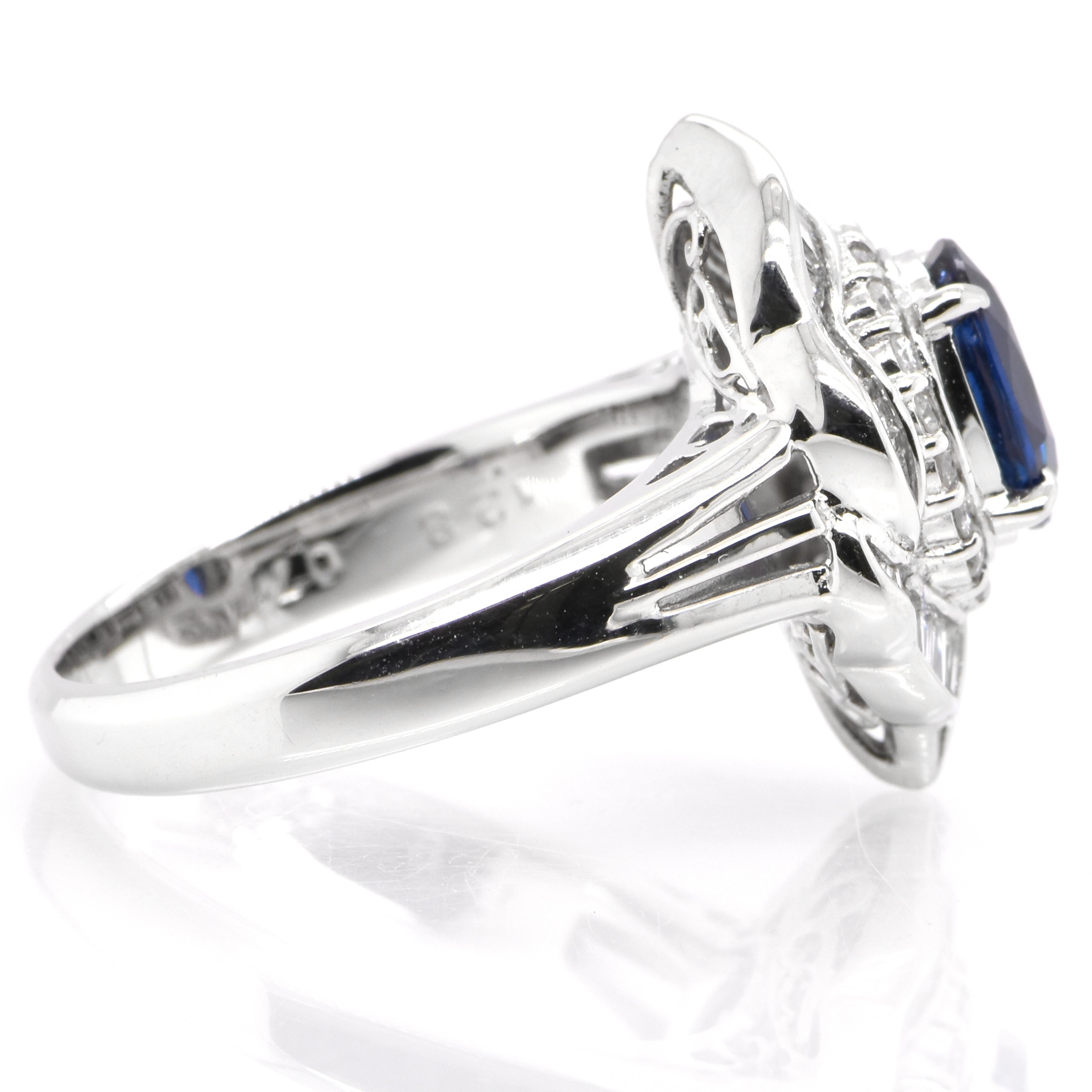1.28 Carat Natural Sapphire and Diamond Vintage Ring Set in Platinum In Excellent Condition In Tokyo, JP