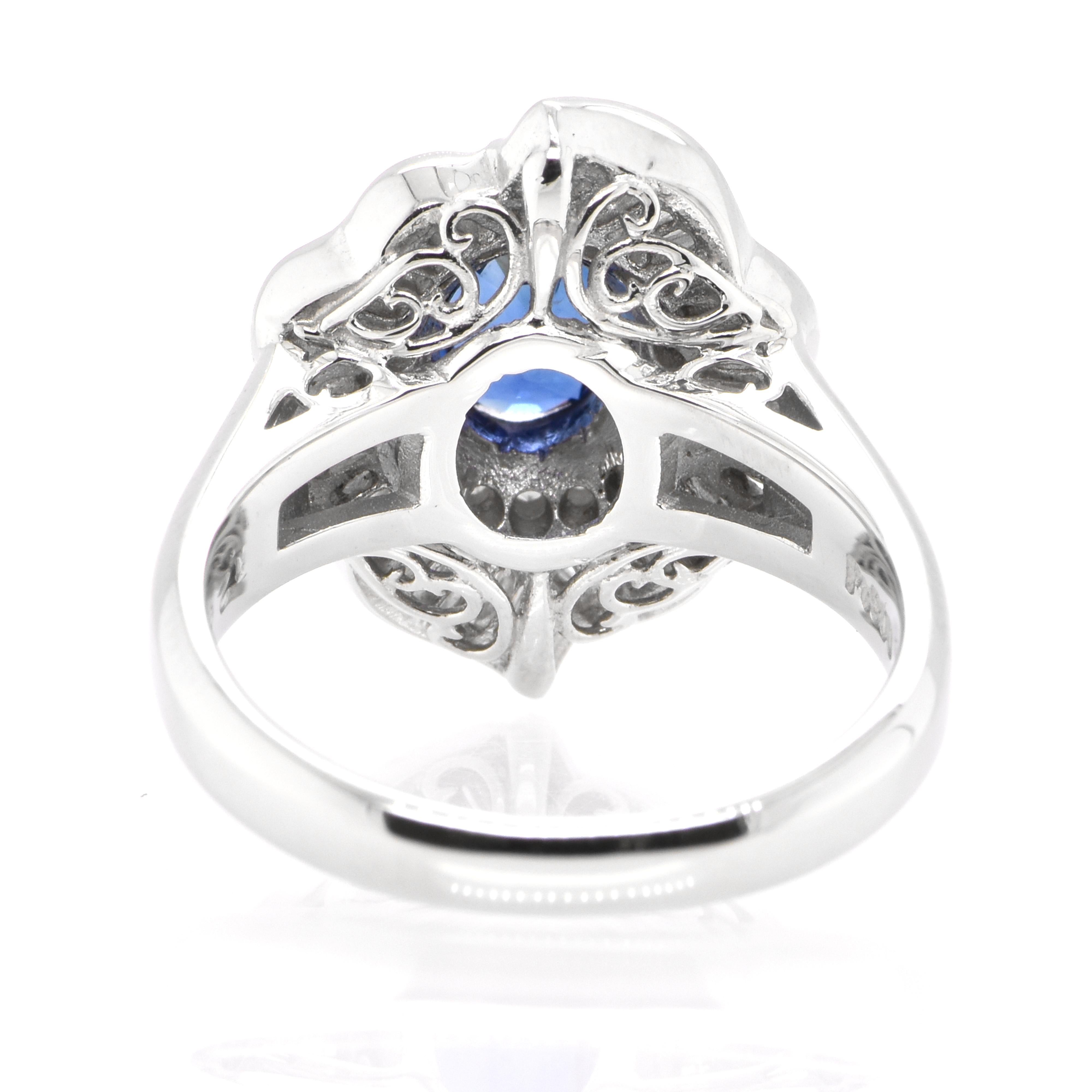 Women's 1.28 Carat Natural Sapphire and Diamond Vintage Ring Set in Platinum