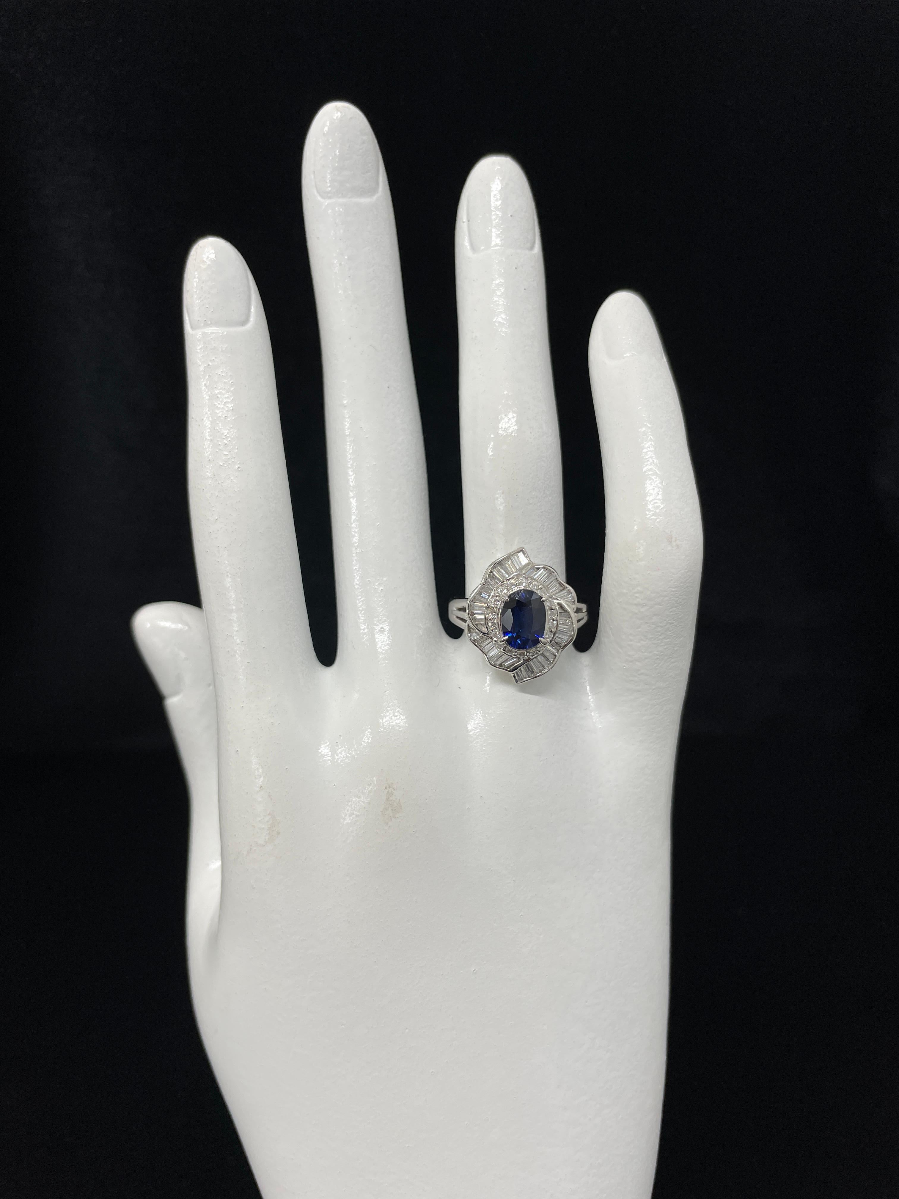 1,28 Karat natürlicher Saphir und Diamant Vintage-Ring aus Platin 1