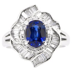1.28 Carat Natural Sapphire and Diamond Vintage Ring Set in Platinum