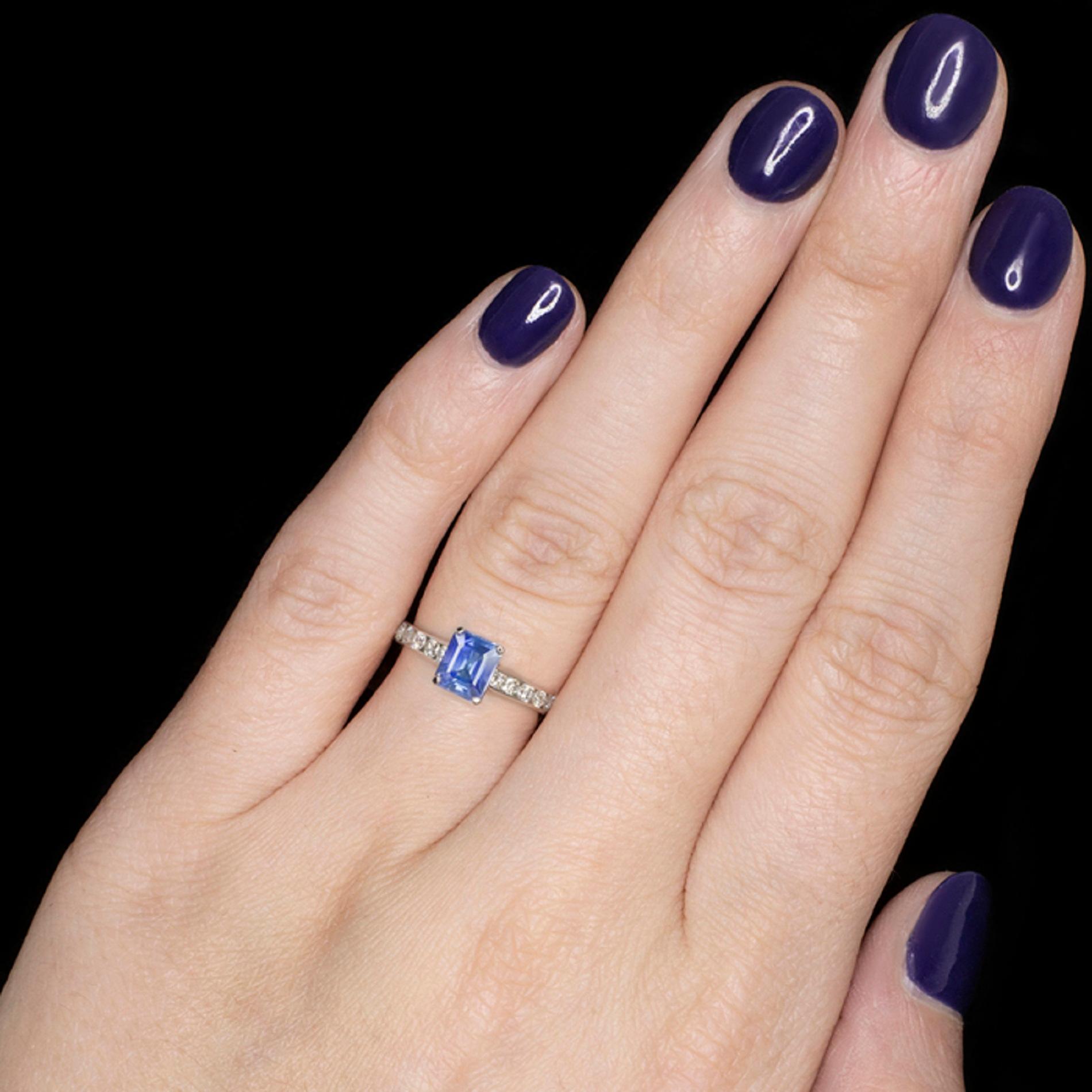 Emerald Cut 1.28 Carat Natural Sapphire Diamond Solitaire Ring