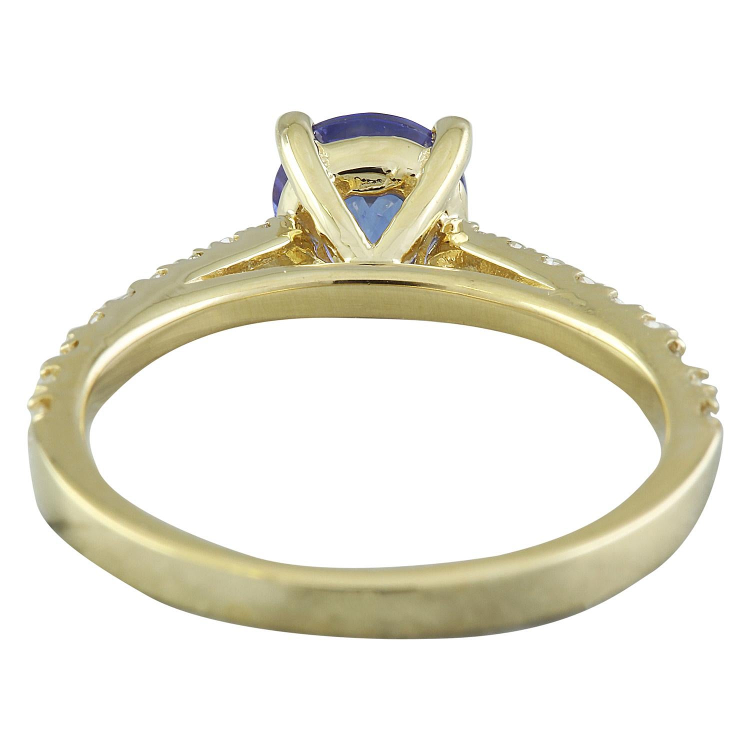 Round Cut 1.28 Carat Natural Tanzanite 14 Karat Solid Yellow Gold Diamond Ring For Sale