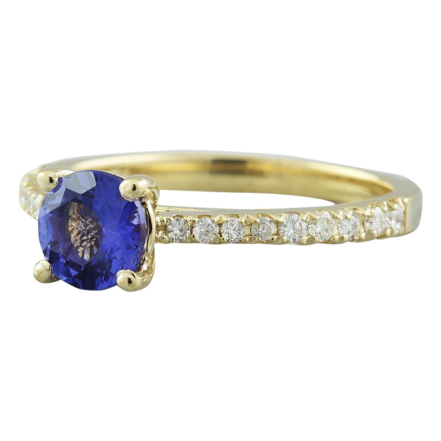 1.28 Carat Natural Tanzanite 14 Karat Solid Yellow Gold Diamond Ring In New Condition For Sale In Los Angeles, CA