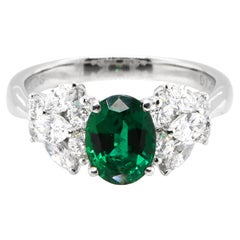 1.28 Carat Natural Vivid Green Emerald and Diamond Ring Made in Platinum
