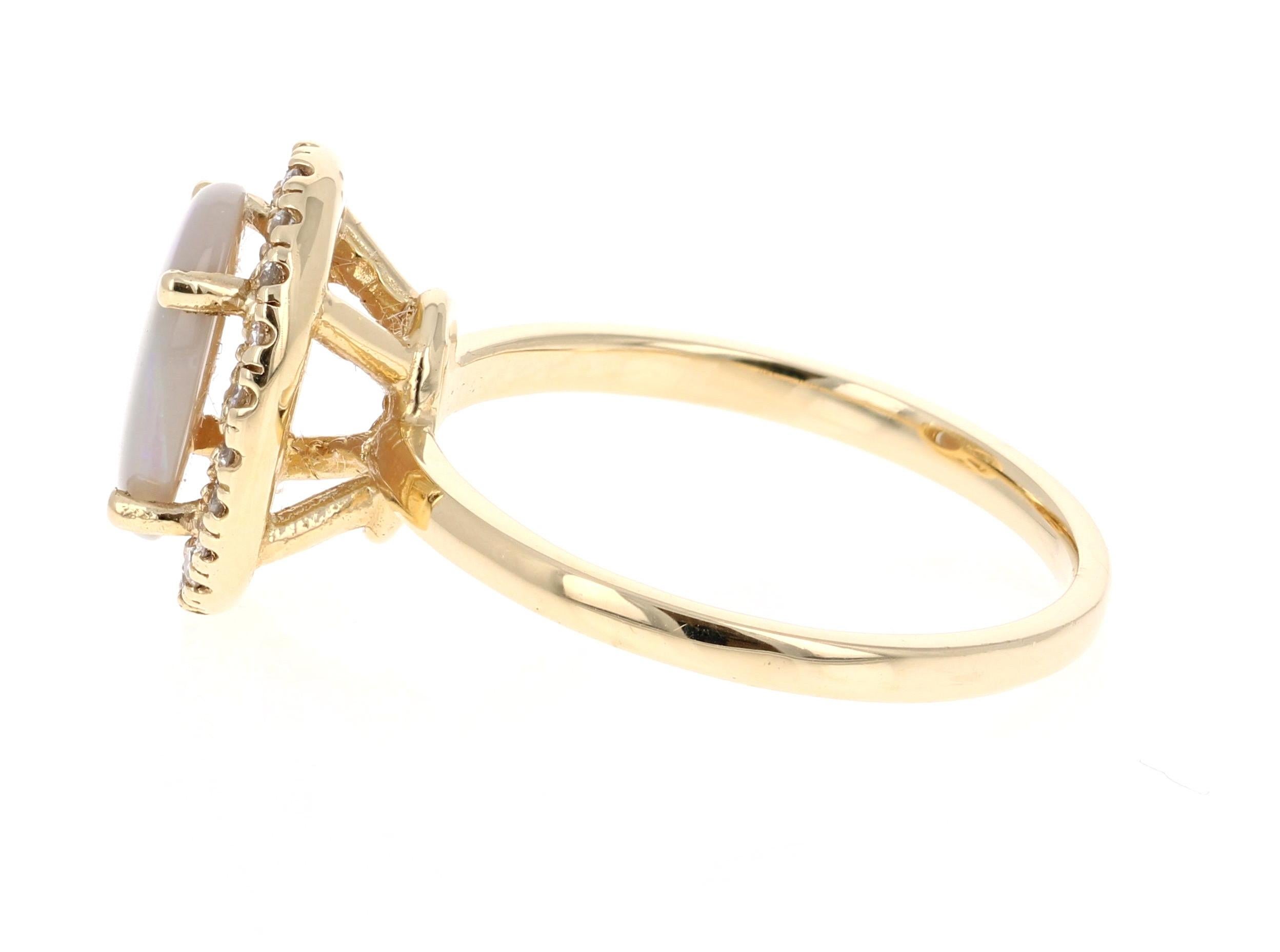 Modern 1.28 Carat Opal Diamond 14 Karat Yellow Gold Ring