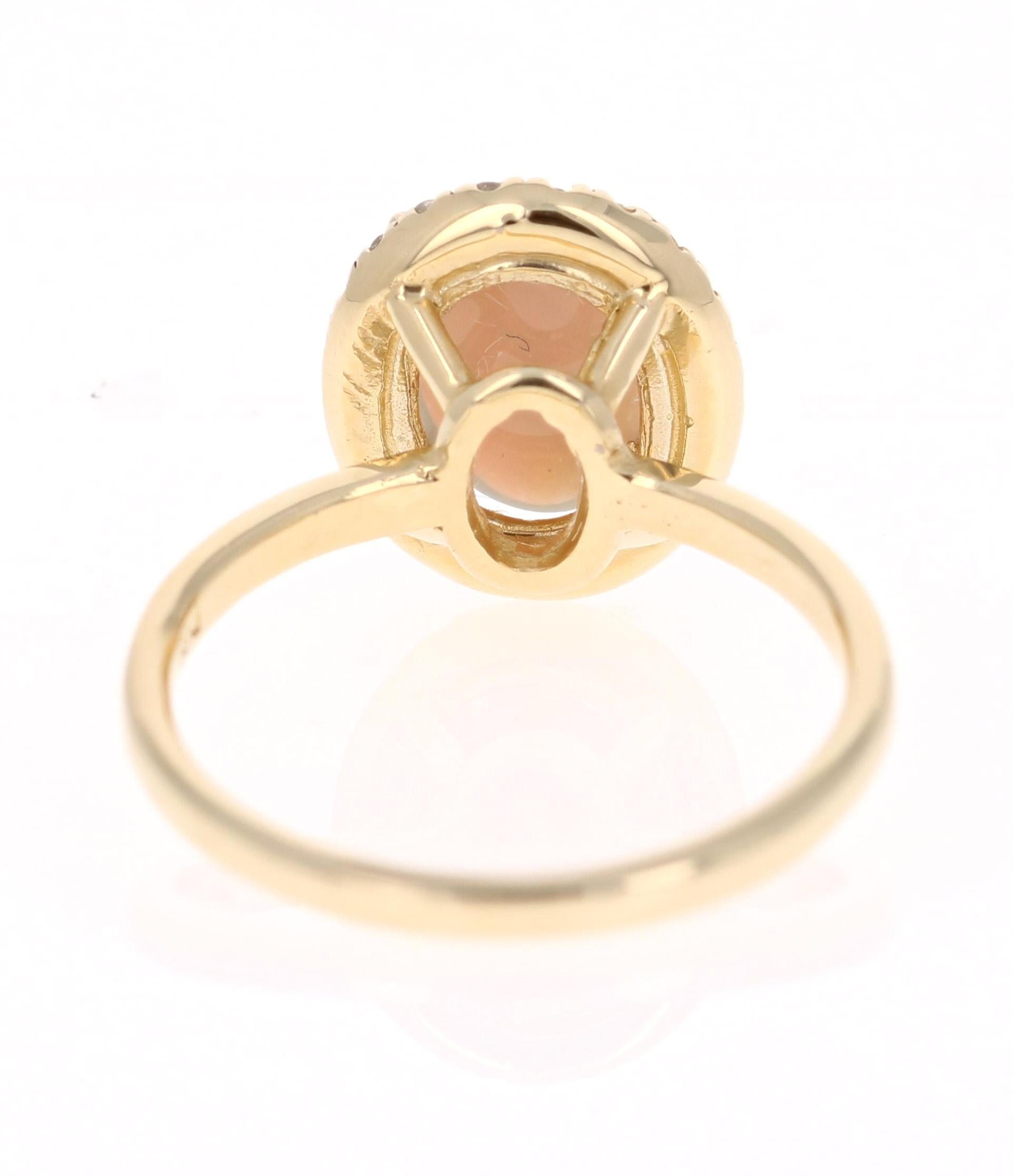 Oval Cut 1.28 Carat Opal Diamond 14 Karat Yellow Gold Ring
